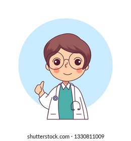 Medical Doctor Cute Character Design Flat Line Style Vector Illustration