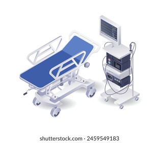 Dispositivo médico marcapasos cardiaco tecnología infográfica ilustración 3d isométrica plana