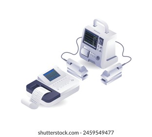 Medical doctor device heart pacemaker technology infographic illustration 3d flat isometric