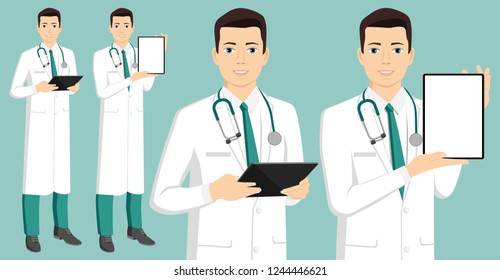 Medical doctor with digital tablet. Vector illustration