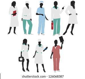 	Medical doctor girls silhouettes.Vector