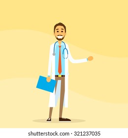 Medical Doctor Hold Hand With Empty Copy Space, Concept Advertisement Flat Vector Illustration