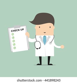 Medical Doctor Holding Check Up Report Document. Vector 