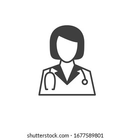 Medical Doctor Icon Female With Stethoscope Vector Illustration.