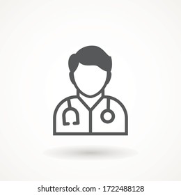 Medical Doctor Icon Male Health Care Physician With Stethoscope Around His Neck. Family Doctor - A Provider Of Patient Care Flat Design Template Vector Isolated Illustration