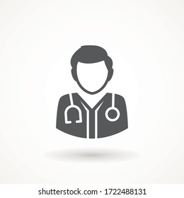 Medical Doctor Icon Male Health Care Physician With Stethoscope around his neck. Family doctor - a provider of patient care flat design template vector isolated illustration