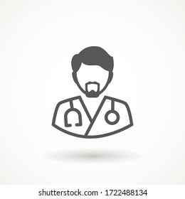 Medical Doctor Icon Male Health Care Physician With Stethoscope around his neck. Family doctor - a provider of patient care flat design template vector isolated illustration