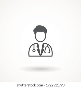 Medical Doctor Icon Male Health Care Physician With Stethoscope around his neck. Family doctor - a provider of patient care flat design template vector isolated illustration