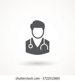 Medical Doctor Icon Male Health Care Physician With Stethoscope around his neck. Family doctor - a provider of patient care flat design template vector isolated illustration