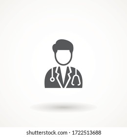 Medical Doctor Icon Male Health Care Physician With Stethoscope around his neck. Family doctor - a provider of patient care flat design template vector isolated illustration