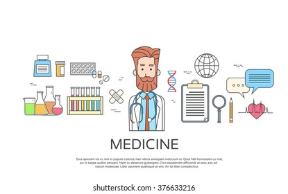 Medical Doctor Icon Male Portrait Medicine Banner Thin Line Vector Illustration