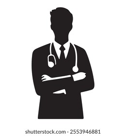 Medical doctor icon with stethoscope silhouette vector with white background. Professional doctor icon.