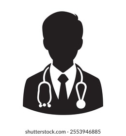 Medical doctor icon with stethoscope silhouette vector with white background. Professional doctor icon.