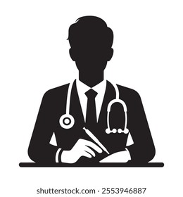 Medical doctor icon with stethoscope silhouette vector with white background. Professional doctor icon.