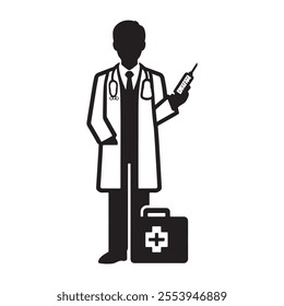 Medical doctor icon with stethoscope silhouette vector with white background. Professional doctor icon.