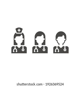 Medical doctor and nurse avatar vector icon set. Man and woman profile with stethoscope.