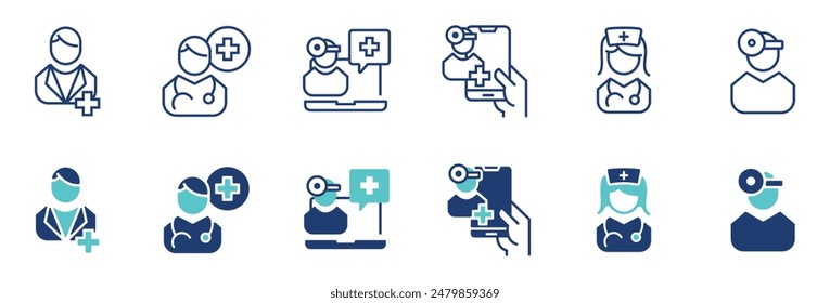 medical doctor and nurse icon vector set hospital people paramedic staff health care professional support signs illustration