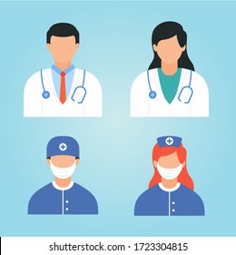 Medical doctor and nurse staff sign. Illustration or icon of medical people