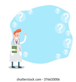 Medical Doctor Point Finger To Empty Copy Space Flat Vector Illustration