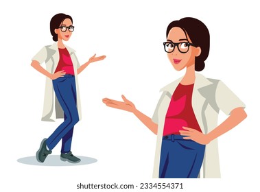 
Medical Doctor Presenting Vector Cartoon Character Design. Cheerful health care worker making a presentation gesture
