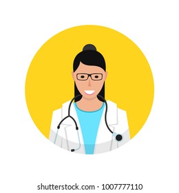Medical doctor profile icon. Female doctor avatar. Vector illustration.