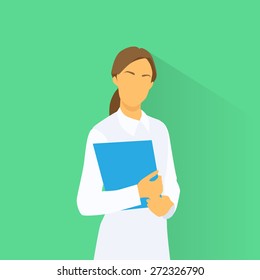 Medical Doctor Profile Icon Female with Folder Portrait Flat Design Vector Illustration