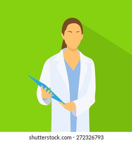 Medical Doctor Profile Icon Female With Folder Portrait Flat Design Vector Illustration