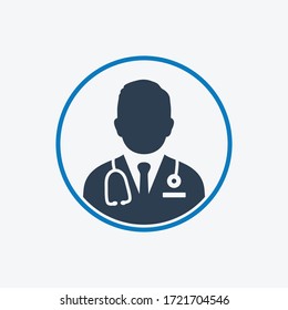 Medical Doctor profile Icon with Stethoscope Sign. Editable Vector EPS Symbol Illustration.