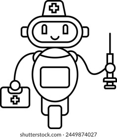 Medical Doctor Robot Icon Cute Outline