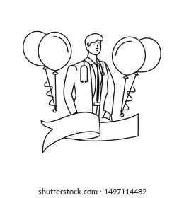 medical doctor worker with balloons helium labor day celebration