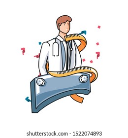 medical doctor worker with metal label labor day celebration vector illustration design