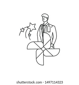 medical doctor worker with wind toy labor day celebration