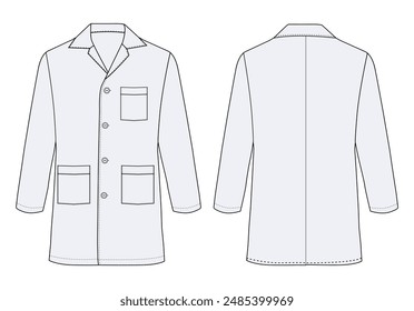 Medical doctor working robe. Fashion sketch illustration vector line art outline cort blazer collection