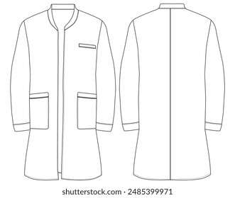 Medical doctor working robe. Fashion sketch illustration vector line art outline cort blazer collection