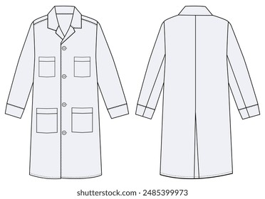 Medical doctor working robe. Fashion sketch illustration vector line art outline cort blazer collection