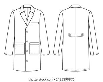 Medical doctor working robe. Fashion sketch illustration vector line art outline cort blazer collection