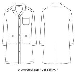 Medical doctor working robe. Fashion sketch illustration vector line art outline cort blazer collection