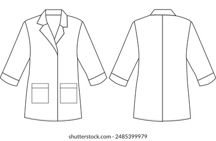 Medical doctor working robe. Fashion sketch illustration vector line art outline cort blazer collection