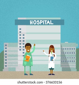 Medical Doctors Hospital Building Flat Vector Illustration
