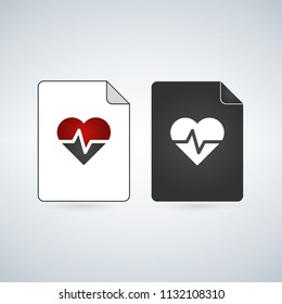 Medical Document file vector icon with heart and beat. flat sign for mobile concept and web design. Paper doc simple solid icon. Symbol, logo illustration.