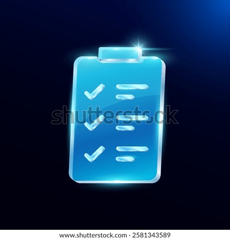 Medical document form board icon model 3d. Form translucent shiny glass or acrylic modern on blue background. Used for design advertising media. Vector EPS10.