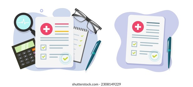 Medical document health care insurance icon from vector graphic, healthcare checkup table desk above, hospital clinical paper patine prescription data record information, diagnostic checklist service