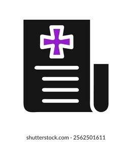 Medical document icon with cross. Concept of healthcare, diagnosis, and prescription.