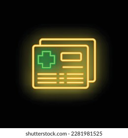 Medical document icon outline vector. Business care. Card insurance neon color isolated on black
