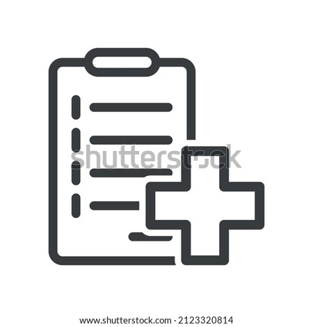 Medical document icon. A simple line drawing of a tablet for medical records. Isolated vector on pure white background.