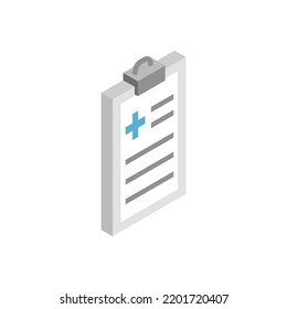 Documento médico en un portapapeles, icono isométrico.