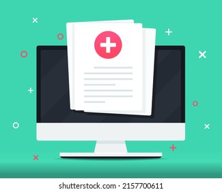 Medical document on computer screen. vector illustration