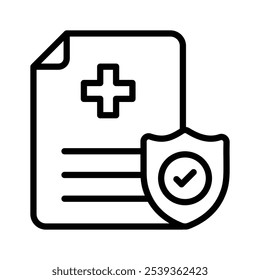 Documento médico con un escudo que indica el icono de seguridad y protección