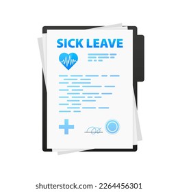 Medical document. Sick leave certificate. Vector stock illustration.