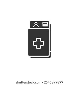 Icono de silueta de documento médico sobre fondo blanco. Documento de chequeo hospitalario.